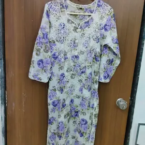 Mulmul Printed Croshiya N Ganthwork Kurti