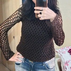 dark brown crochet top