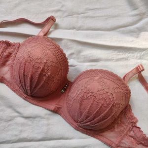 Baby Pink Padded Lace Bridal Bra For Women