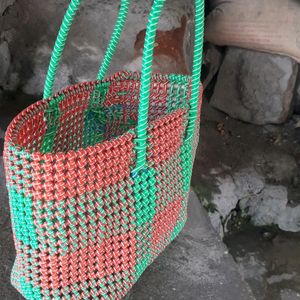 Hand Made Red With Green Wire Bag