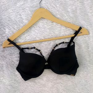 Black Heavy Padded Bikini Top With Golden Beeds