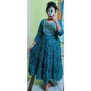 Rama Green Flared Long Kurti