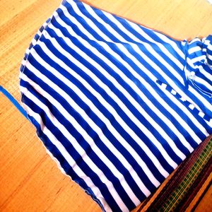 Blue With White Striped Anarkali Kurti