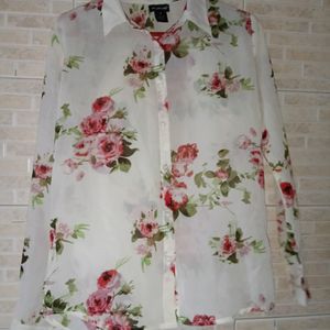 Women's Off White Flower Print Shirt