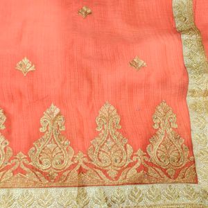 New Orange/Peach With Golden Work Saree