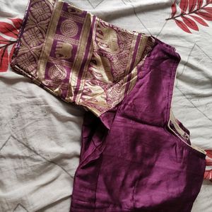 Lime Green And Purple Border Banarsi Saree