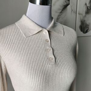 Polo Neck Ribbed Bodycon Sweater