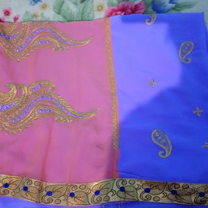 Purple With Orange Colour Fancy Saree