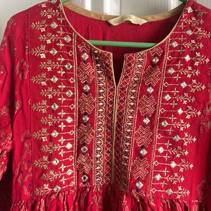 Flash Sell Red  Mirror Work Anarkali Dres