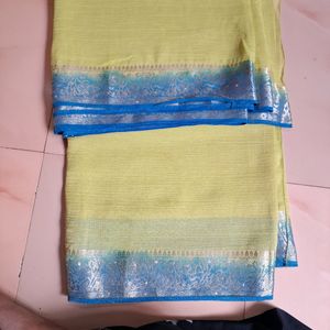 Lime Green/blue Tissue Saree