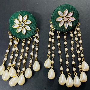 Fancy Fabric Party Wear Long Size Earrings