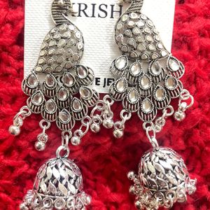 🚨Price Drop🚨Silver Peacock Jhumkas💥