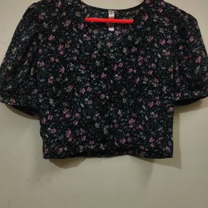 Black Floral Crop Top