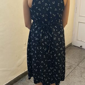 Blue Color  Dress With Light Vlue Flowers On It