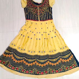 Yellow Anarkali Top - Embroidery Floral Designs