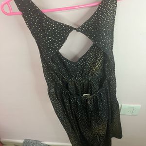 Tiny Golden Polka Dot Backless Black Dress