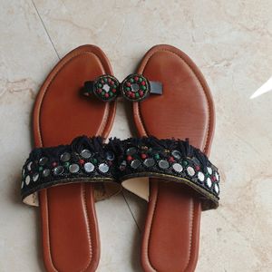 Beautiful Flat Slippers With Mirror Work