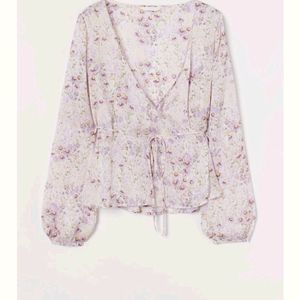 wrapover blouse top purple flower