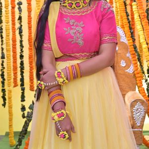 Pink And Yellow Lehenga With Blouse