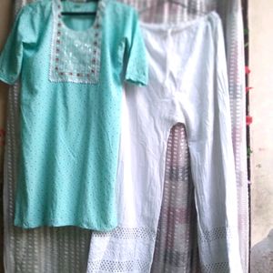 Sky Blue Kurti Set With Plazo