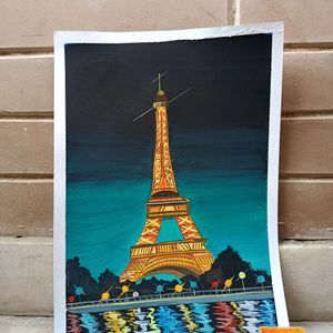 Eiffel Tower Painting On A4 Sheet