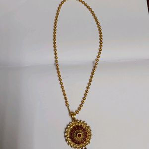 Red Stoned Gold Plated Necklace Chain