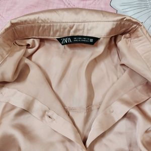 ZARA DUSTY PINK OVERSIZED SATIN SHIRT 🌸