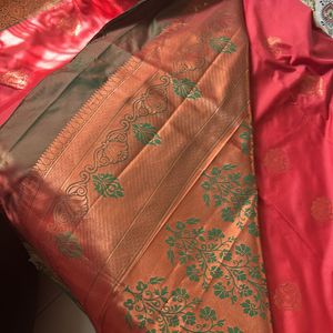 Pink And Green Border Silk Saree