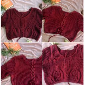 Maroon Crochet Crop Top for Women