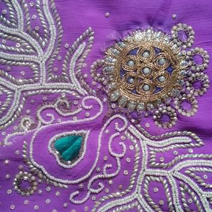 Saree With Stone Work,beads  work and small bead