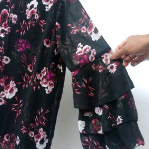 Red Tape Black Ruffle Sleeve Floral Top