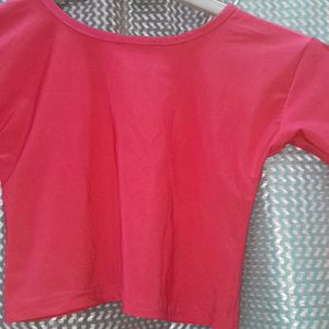 Round Neck Strechable Pink Crop-top/blouse