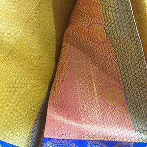 UNUSED Yellow With Royal Blue colour Saree