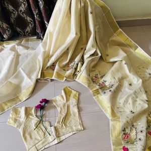 Gold 2 kerala Saree With Blouse