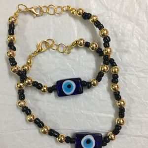 EVIL EYE GLASS BEAD ANKLETS PAIR