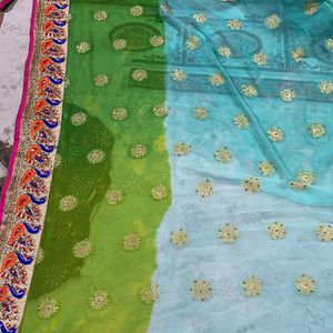 Ethnic Wear Saree Double Shade With Peacock Border