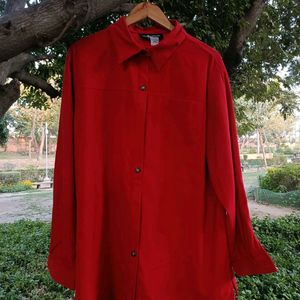 CHERRY RED OVER SIZE SHIRT