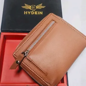 New Mens Tan Trendy Zipper Genuine Leather Wallet