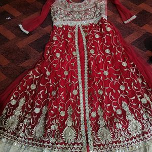 Very Beautiful Red Net Gown Heavy Embroidery