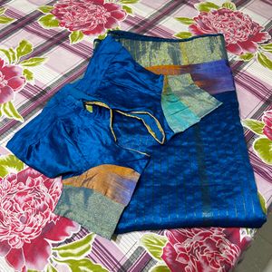 Beautiful Peacock Blue Saree