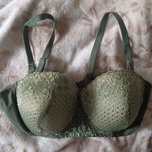 Bottle Green Lace Padded Underwired Clovia Br