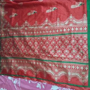 Art Silk Saree With Readymade 42 Size Blouse