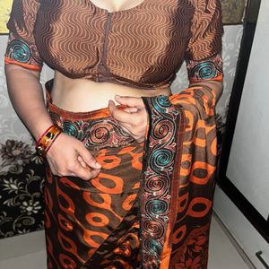 natural crepe saree with blouse