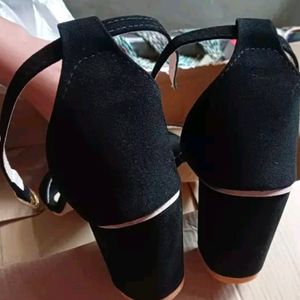 Black SOLID Ankle Strap Heel for Women