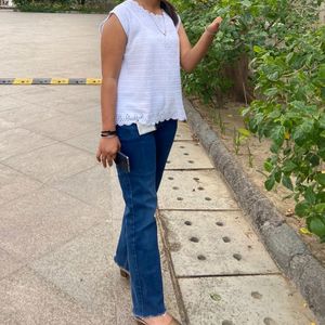 White Top And Straight Jeans