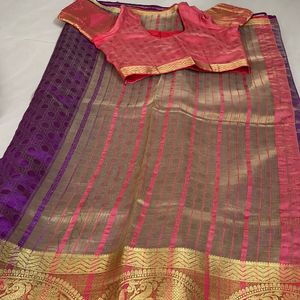 Self Pattern Saree, Purple and Peach Colour combination