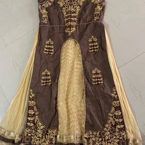 Anarkali With Coffee Brown And Gold Combination