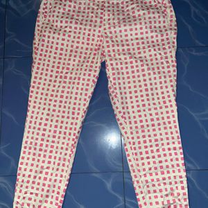 White & Pink Printed Designer Pant Having Pockets