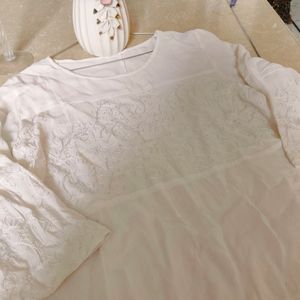 White Colour Chicken Embroidery Top