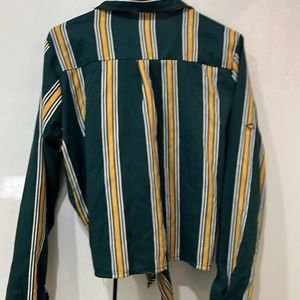 Women Striped Crop Shirt With Knot In Front